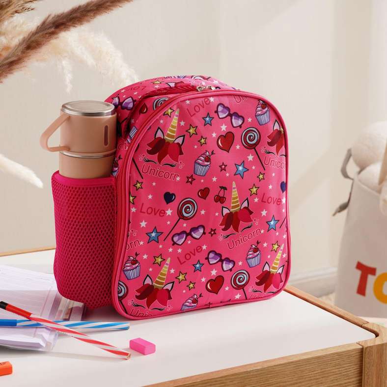Pan Home حقيبة غداء مطبوعة على شكل يونيكورن للأطفال - وردي