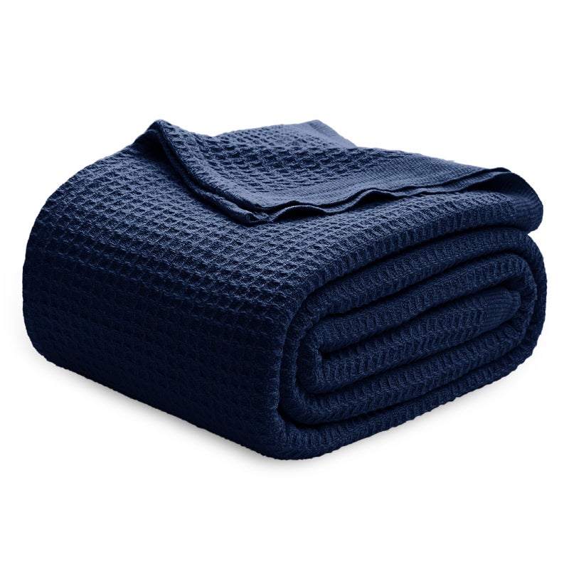 Bedsure Gentlesoft 100 Cotton Blanket King Size for Bed  Breathable and Soft Thick Cozy Waffle Weave Christmas Blanket Gift for Women Pageant Blue 104x90 inches