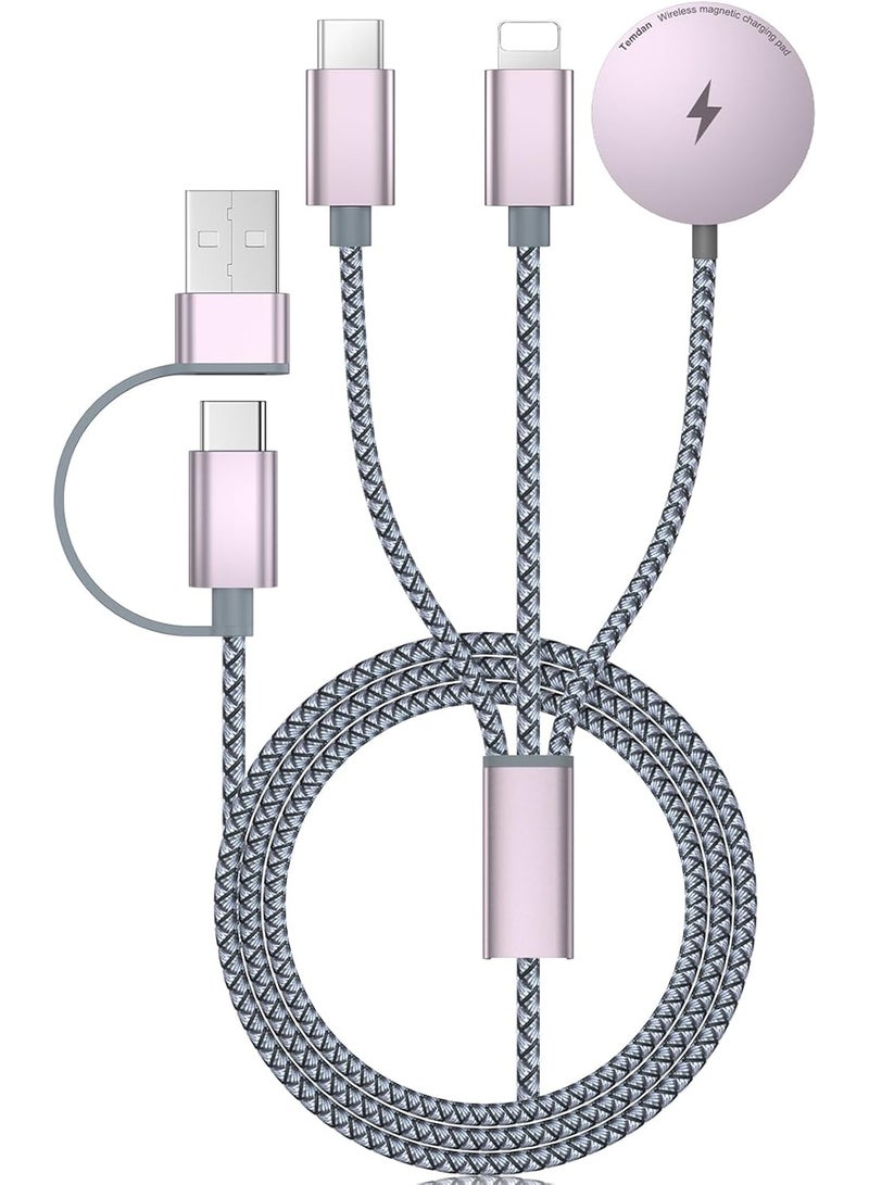 لضروريات السفر,3 في 2 كابل USB C لشاحن ساعة آبل / شاحن آيفون 16 / البرق,كابل الشحن المتعدد,ضروريات التخييم العطلة,المحمولة مصممة لـ iWatch و iPhone 16-12-4FT - Image 1