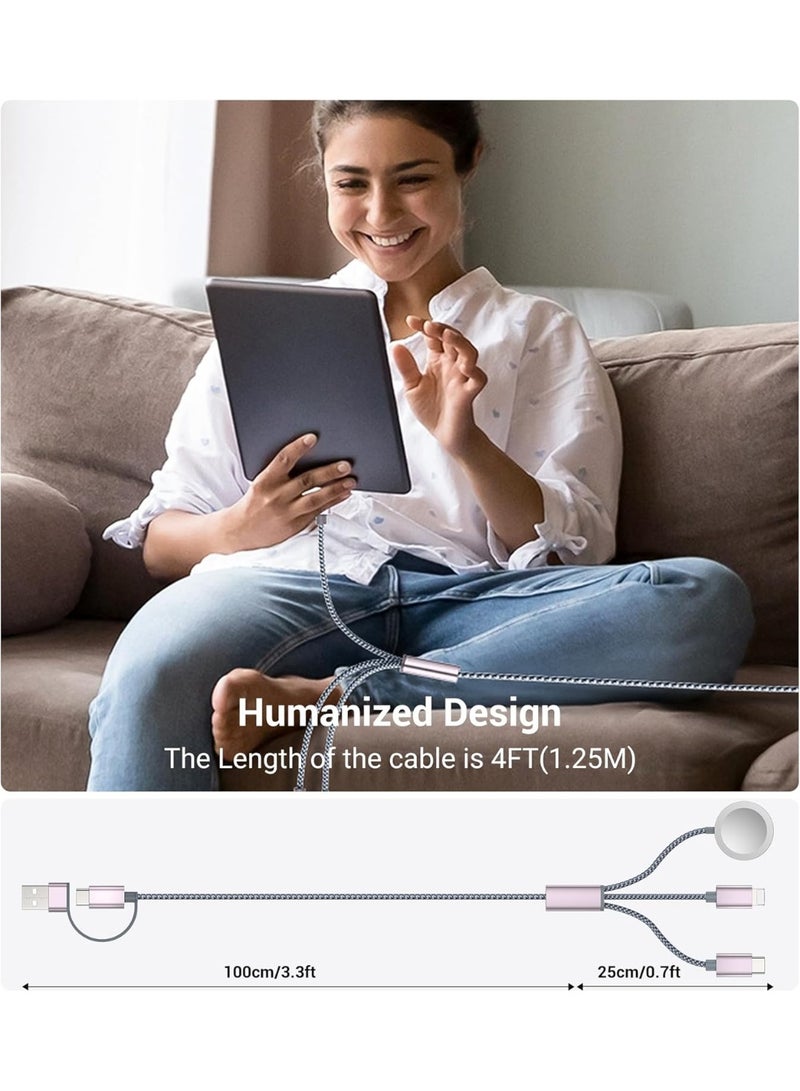 لضروريات السفر,3 في 2 كابل USB C لشاحن ساعة آبل / شاحن آيفون 16 / البرق,كابل الشحن المتعدد,ضروريات التخييم العطلة,المحمولة مصممة لـ iWatch و iPhone 16-12-4FT - Image 4