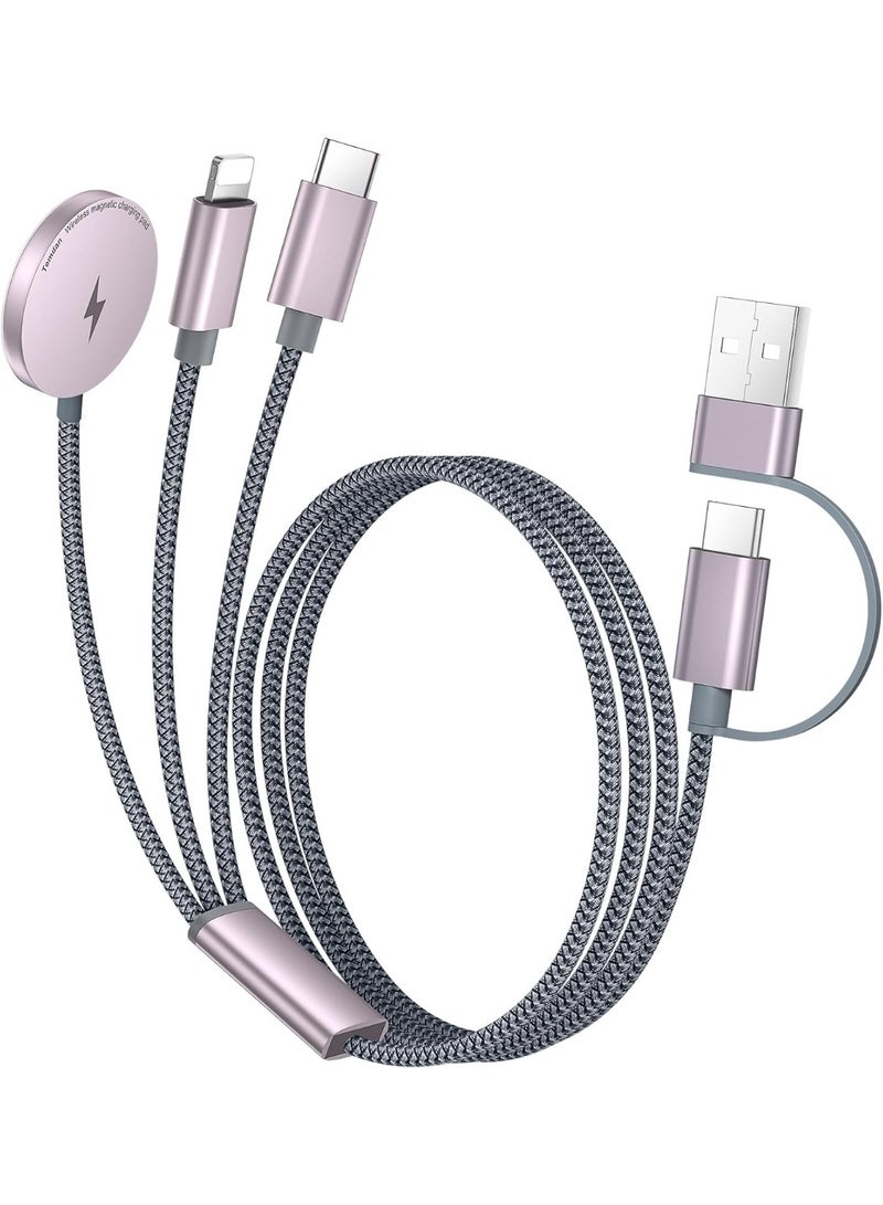 لضروريات السفر,3 في 2 كابل USB C لشاحن ساعة آبل / شاحن آيفون 16 / البرق,كابل الشحن المتعدد,ضروريات التخييم العطلة,المحمولة مصممة لـ iWatch و iPhone 16-12-4FT - Image 2