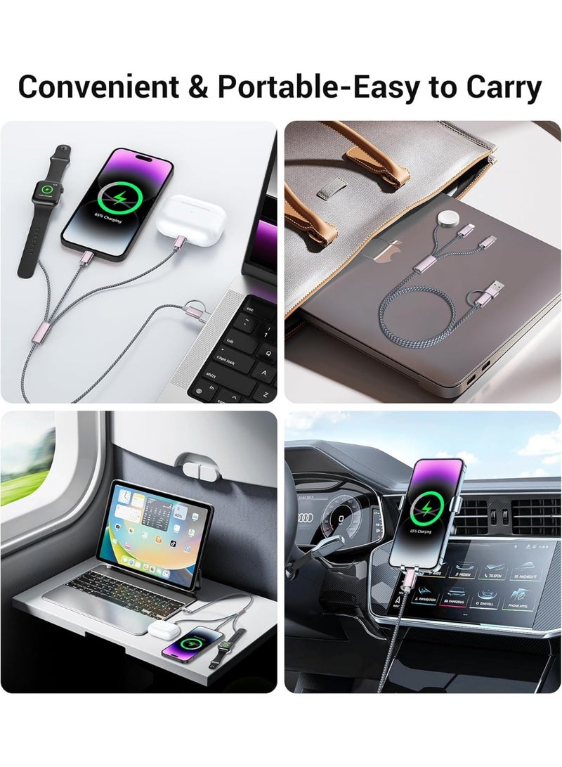 لضروريات السفر,3 في 2 كابل USB C لشاحن ساعة آبل / شاحن آيفون 16 / البرق,كابل الشحن المتعدد,ضروريات التخييم العطلة,المحمولة مصممة لـ iWatch و iPhone 16-12-4FT - Image 5