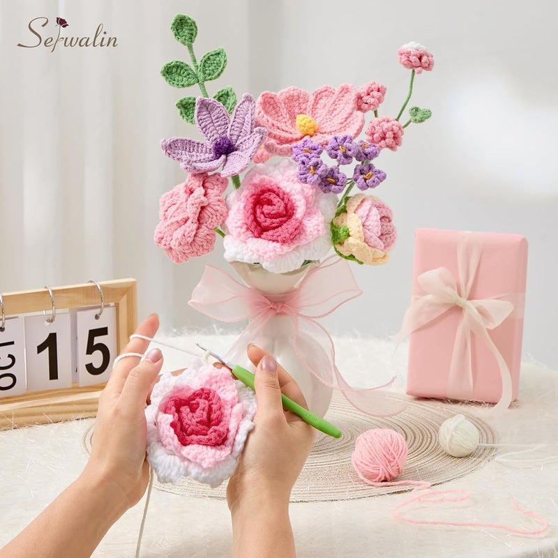 Serwalin Crocheted Flower Bouquet, Pink Handmade Crocheted Flowers, Perfect for Birthdays, Weddings, Anniversaries, Back-to-School or Graduation Ceremonies - Image 4