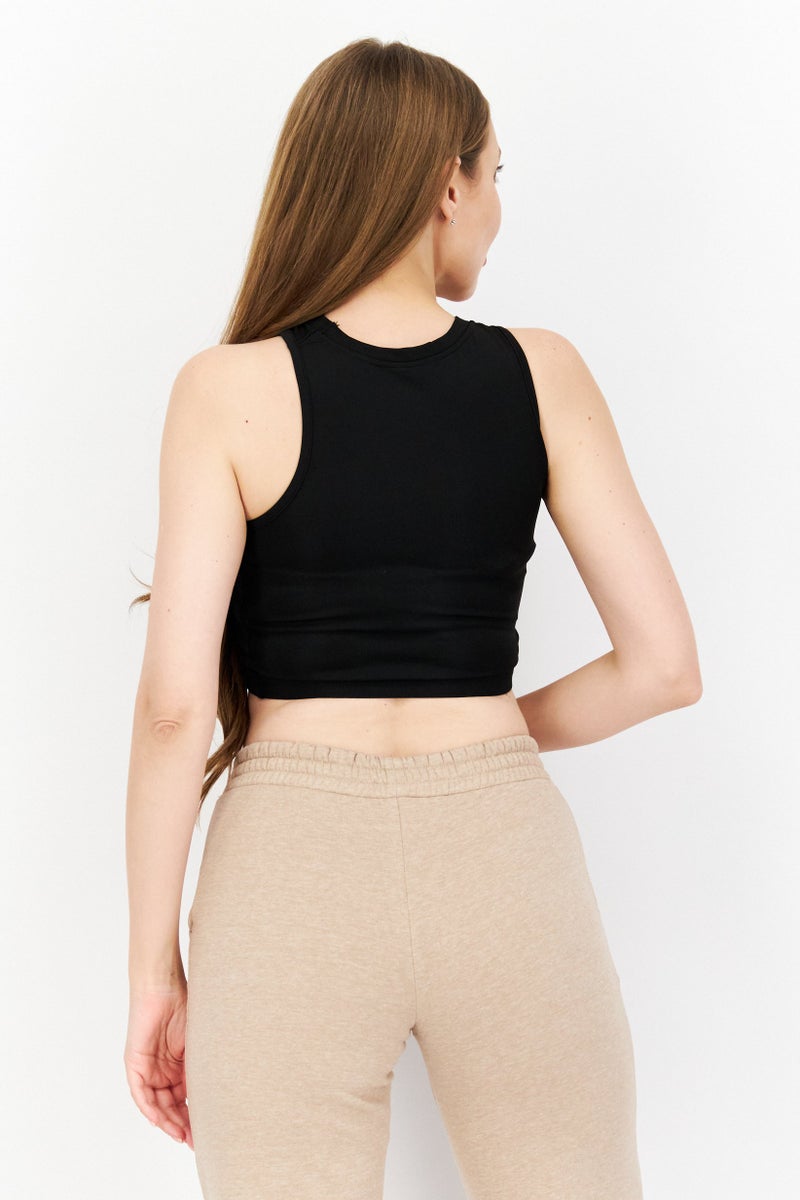 Ryder Act Women Crew Neck Sleeveless Solid Crop Top, Black  - Image 2