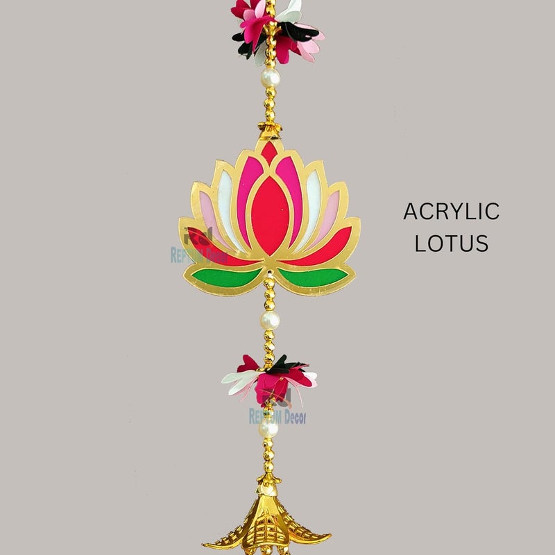 REPTUM DECOR REPTUM DECOR Lotus Background Decoration with Multi Flower Leaf Wall Hanging for Home Kitchen Living Room Bedroom Dining Room Hallway Bathroom Set of 5  - Image 3