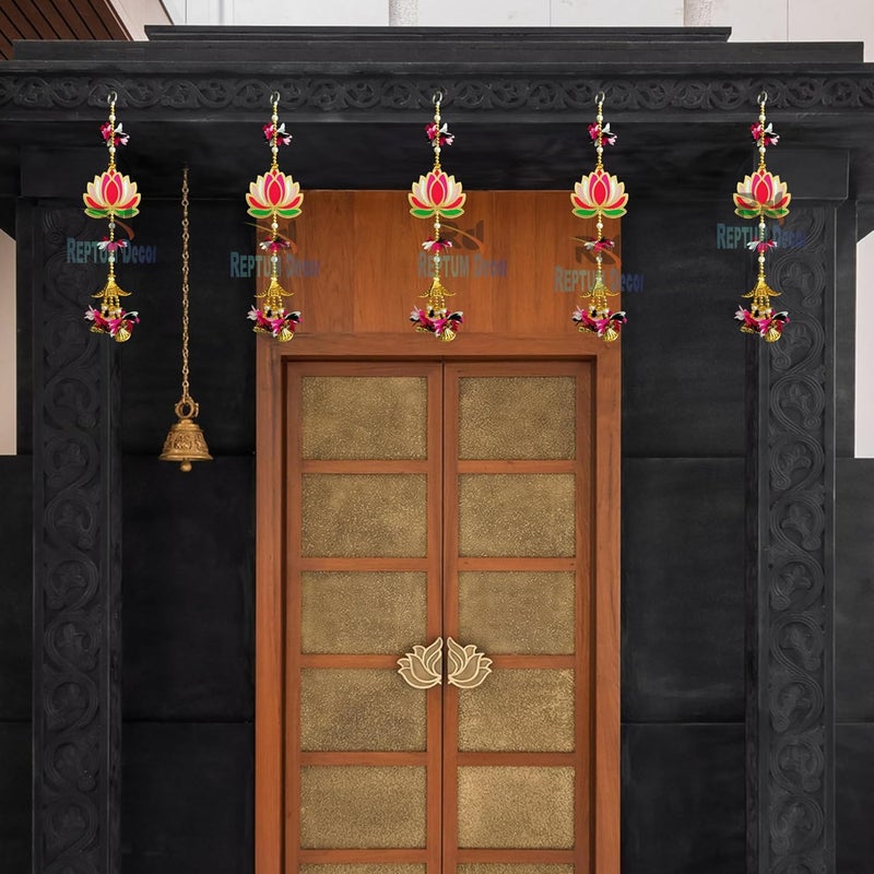 REPTUM DECOR REPTUM DECOR Lotus Background Decoration with Multi Flower Leaf Wall Hanging for Home Kitchen Living Room Bedroom Dining Room Hallway Bathroom Set of 5  - Image 5