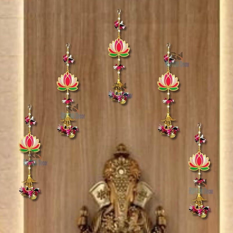 REPTUM DECOR REPTUM DECOR Lotus Background Decoration with Multi Flower Leaf Wall Hanging for Home Kitchen Living Room Bedroom Dining Room Hallway Bathroom Set of 5  - Image 1