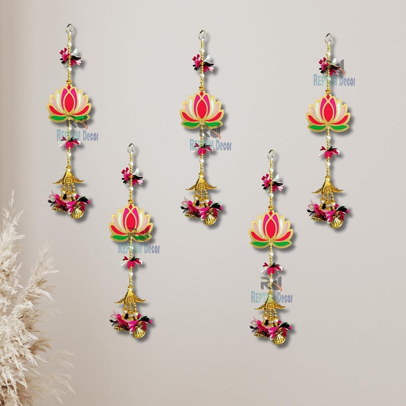 REPTUM DECOR REPTUM DECOR Lotus Background Decoration with Multi Flower Leaf Wall Hanging for Home Kitchen Living Room Bedroom Dining Room Hallway Bathroom Set of 5  - Image 4