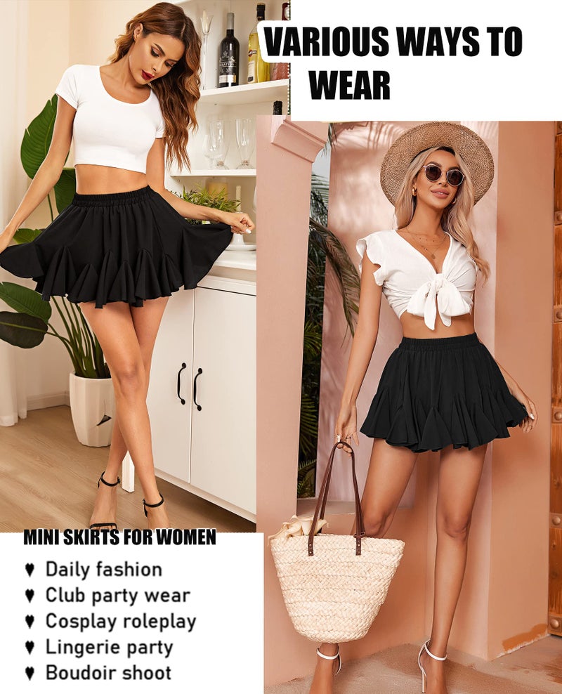 Avidlove Mini Skirt Women Pleated Mini Skirt Elastic Waist Skater Skirt Flared Ruffle Lingerie Skirts Black - Image 4
