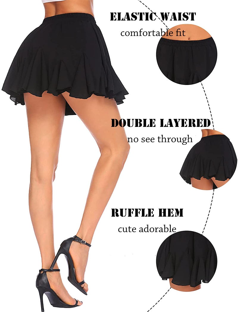 Avidlove Mini Skirt Women Pleated Mini Skirt Elastic Waist Skater Skirt Flared Ruffle Lingerie Skirts Black - Image 2