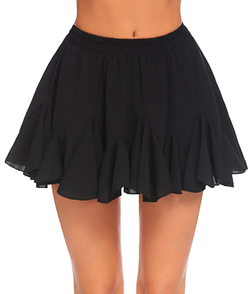 Avidlove Mini Skirt Women Pleated Mini Skirt Elastic Waist Skater Skirt Flared Ruffle Lingerie Skirts Black - Image 1
