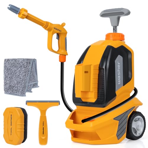 EP EXERCISE N PLAY Kids Clean Car - Kids Car Washer Toys with Scraper Sponge Towel - Toddler Pretend Playing Tools Car Wash Gun Manual Pressure - Role Playing Toy Gift for Boys Girls - Image 1