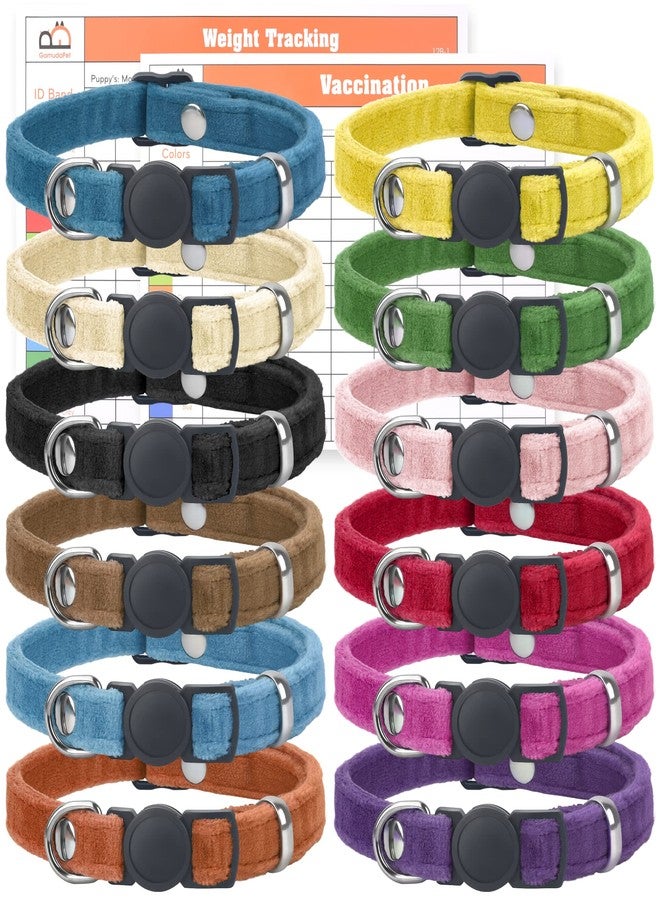 GAMUDA Velvet Puppy Collars, Super Soft Adjustable Whelping ID Bands, Breakaway Litter Set in Assorted Colors with 2 Record Keeping Charts, 12 Pack (S) - Image 1