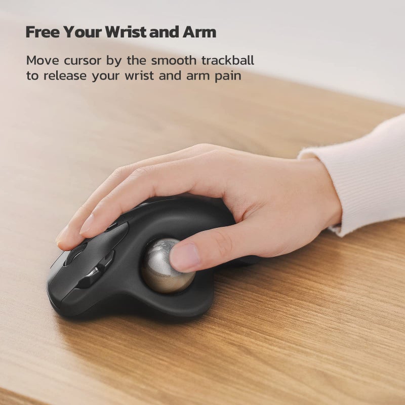 Nulea M501 Wireless Trackball Mouse, Rechargeable Ergonomic, Easy Thumb Control, Precise & Smooth Tracking, 3 Device Connection (Bluetooth or USB Receiver), Compatible for PC, Laptop, Mac, Windows. - Image 2