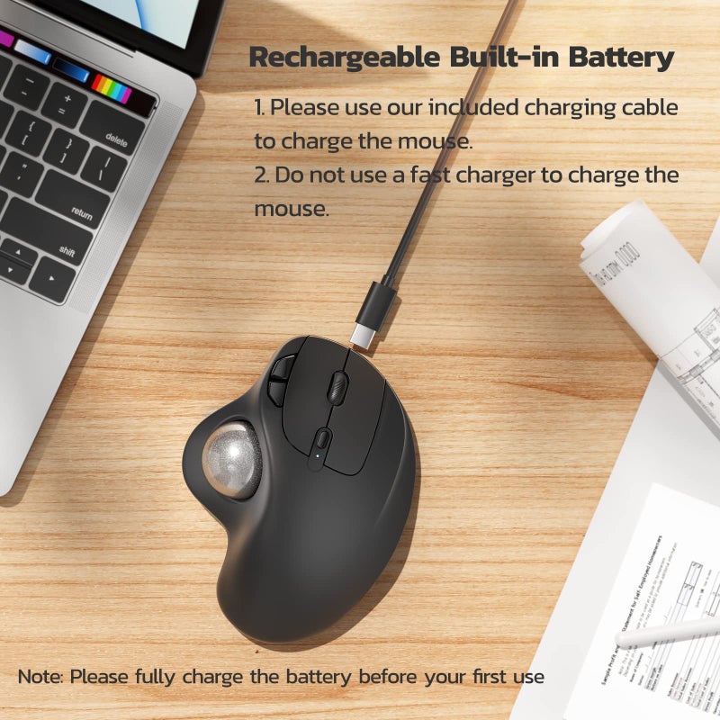 Nulea M501 Wireless Trackball Mouse, Rechargeable Ergonomic, Easy Thumb Control, Precise & Smooth Tracking, 3 Device Connection (Bluetooth or USB Receiver), Compatible for PC, Laptop, Mac, Windows. - Image 5