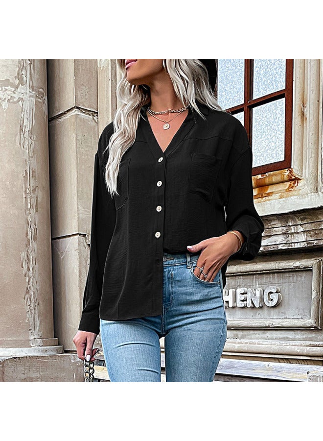 Song Feng Ya Autumn Casual Solid Color Women's Clothing Lapel Green Shirt Women - Image 3
