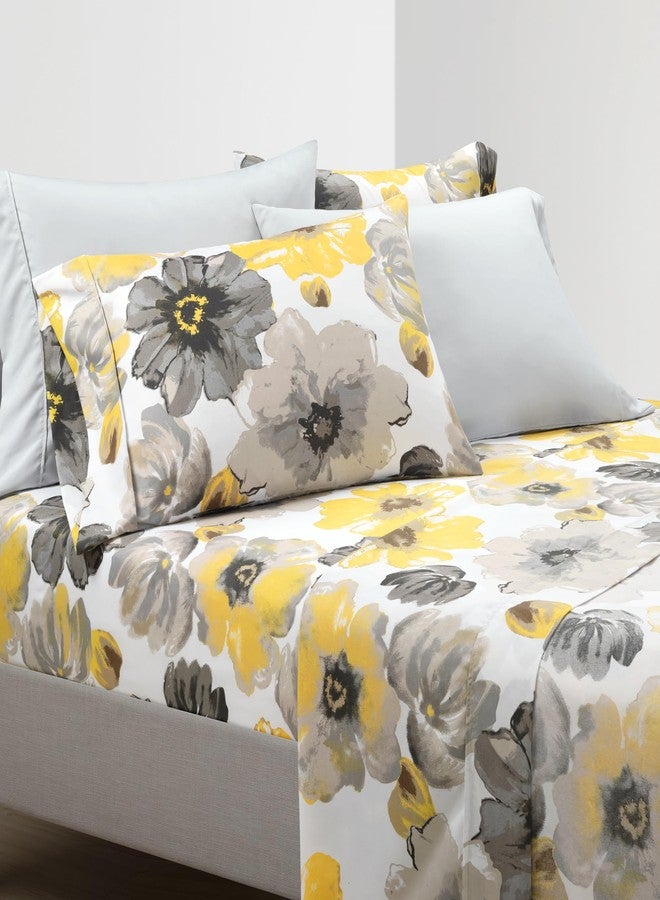 Lush Decor Leah Soft Floral Sheet Set, 6 Piece Set, Queen, Yellow & Gray- Queen Size Sheet Set - Printed Bedding - Watercolor Florals - Farmhouse Décor - Image 1