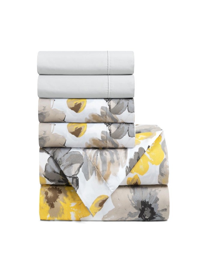 Lush Decor Leah Soft Floral Sheet Set, 6 Piece Set, Queen, Yellow & Gray- Queen Size Sheet Set - Printed Bedding - Watercolor Florals - Farmhouse Décor - Image 2