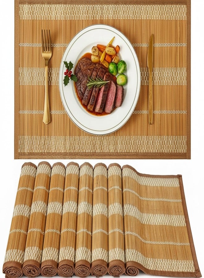 Pickmesh Bamboo Table Mats Set of 8, 18'' x 12'' Bamboo Table Mats Set, Natural Anti-Slip Placemats for Dining Table Room and Kitchen - Image 1