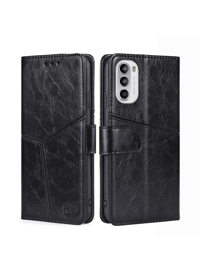 اس-توب جراب لهاتف Motorola Moto G52 4G/G82 5G جراب هاتف جلدي قابل للطي بخياطة هندسية أفقية - Image 1