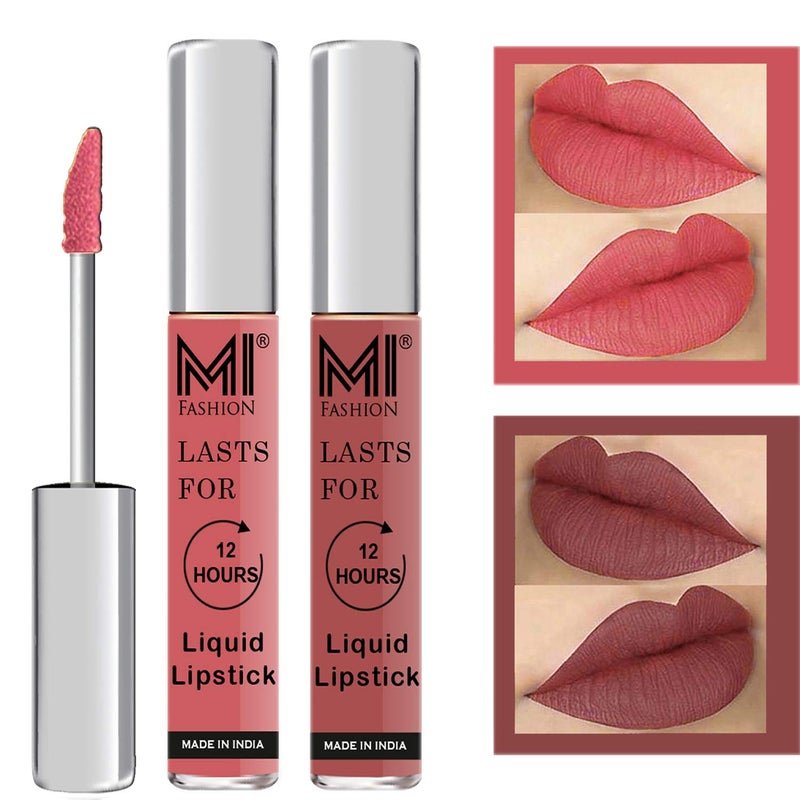 MI Fashion Liquid Matte Lipsticks WaterproofSmudge Proof Made in IndiaandLong Lasting Set of 2 Lipsticks Peach Liquid LipstickBrown Liquid Lipstick 6 ml - Image 1