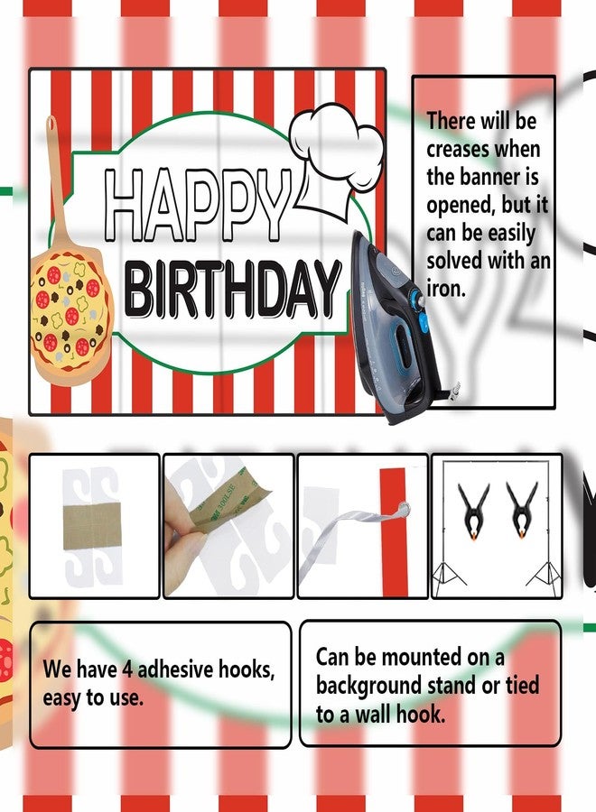 DZTRELFK Pizza Happy Birthday Banner Decorations Backdrop Background Photo Booth Props Favors Supplies Cooking Delicious Food Theme Decor for Birthday Pizza Party Photography - Image 4