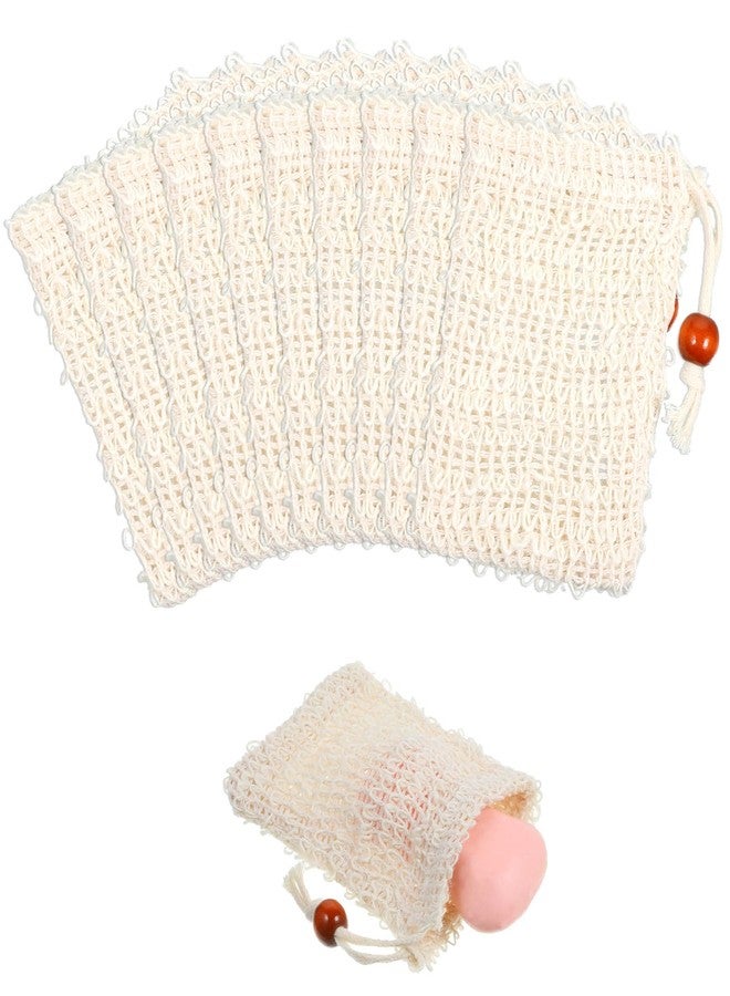Hpmjz Soap Bag 10 Pcs Natural Sisal Soap Saver Bags Mesh Net Saver Pouch Exfoliating Foaming Drying Soaps Holder Handmade Bag with Drawstring for Bath Shower Massaging and Scrubbing - Image 1