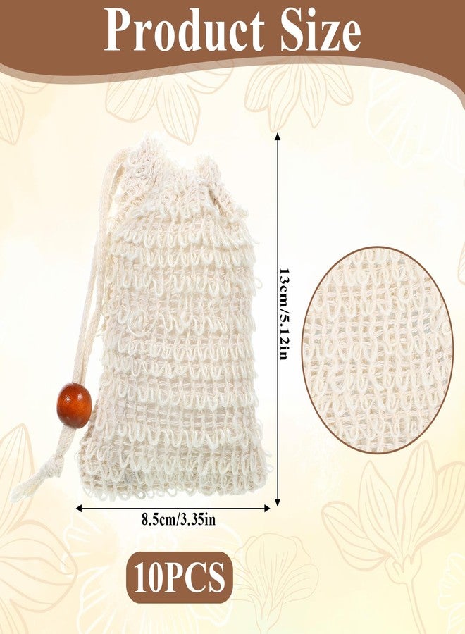 Hpmjz Soap Bag 10 Pcs Natural Sisal Soap Saver Bags Mesh Net Saver Pouch Exfoliating Foaming Drying Soaps Holder Handmade Bag with Drawstring for Bath Shower Massaging and Scrubbing - Image 2