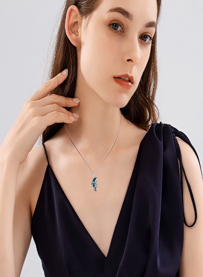 Cuoka Sterling Silver Dolphin Pendant Necklace Blue Crystal Dolphins Jewelry Summer Beach Themed Gifts for Women Birthday Christmas Mothers Day Graduation - Image 5