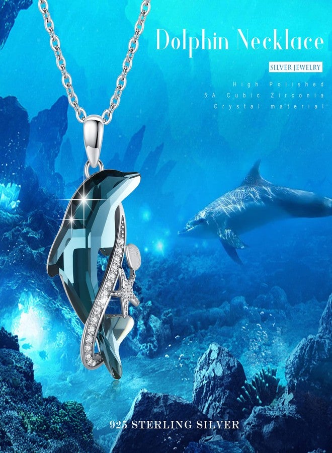 Cuoka Sterling Silver Dolphin Pendant Necklace Blue Crystal Dolphins Jewelry Summer Beach Themed Gifts for Women Birthday Christmas Mothers Day Graduation - Image 4