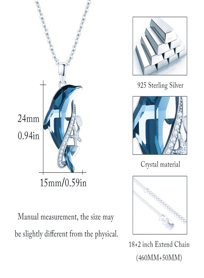 Cuoka Sterling Silver Dolphin Pendant Necklace Blue Crystal Dolphins Jewelry Summer Beach Themed Gifts for Women Birthday Christmas Mothers Day Graduation - Image 2