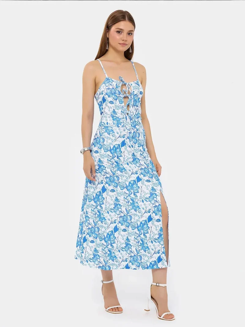 HICCUP Floral Woven Midi Dress with Tie-Front