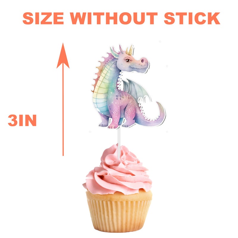 PC 10 قطع من زينة كعك الكب كيك بتصميم تنانين وردية - لمسات ساحرة لاحتفالك! - Image 3