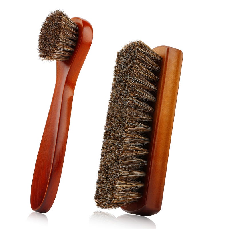 Zanzike Shoe Brush, Shoe Cleaning Brush, 2 Pieces Horsehair Shoe Brush, Boot Brush, Horse Hair Brush for Leather, Shoe Brushes for Cleaning, Leather Shoes Boot Cleaning Brush Care Clean Dauber Applicators - Image 1