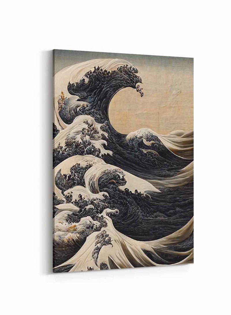 LOWHA Framed Canvas Wall Art Stretched Over Wooden Frame, Black Storm Waves Painting, For Home, Living Room, Office Decor - Image 5