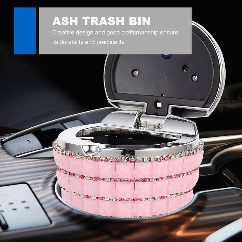Black Rhinestone LED Car Ashtray with Lid Portable Auto Ashtray for Vehicle Interior - Image 4