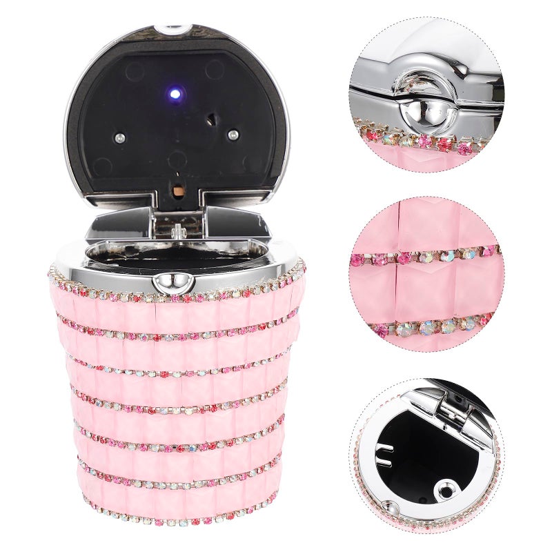 Black Rhinestone LED Car Ashtray with Lid Portable Auto Ashtray for Vehicle Interior - Image 5