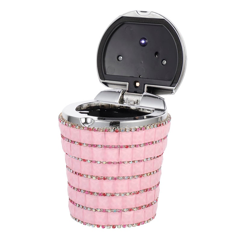 Black Rhinestone LED Car Ashtray with Lid Portable Auto Ashtray for Vehicle Interior - Image 2