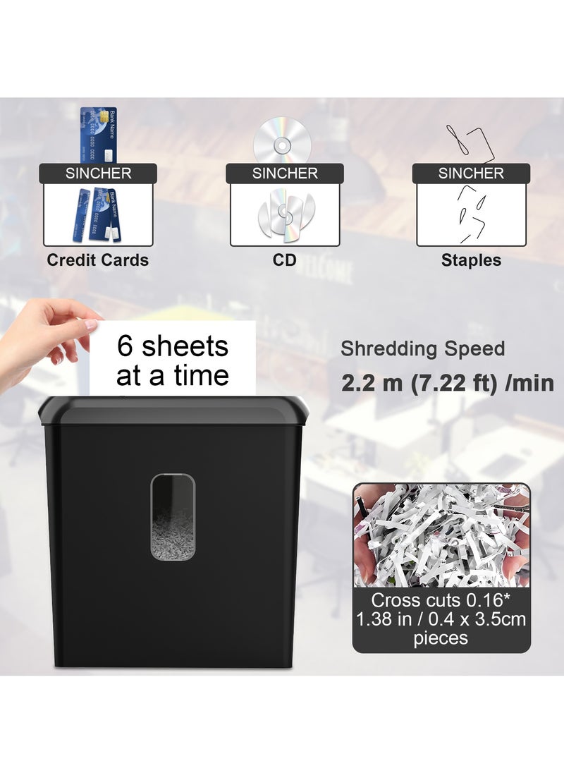 SINCHER SCH06 Cross-Cut Paper Shredder - 6-Sheet Capacity, Shreds CDs and Credit Cards, Portable Handle, 11L Waste Bin - Ideal for Home or Office  - Image 2