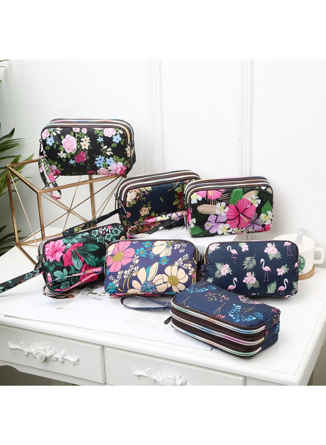 Wallet Coin Purse Bag Female Korean Printed Wallet Mobile Phone Bag Ladies Wallet Running Cloth Bag-Color:Small Black Background Flower - Image 5