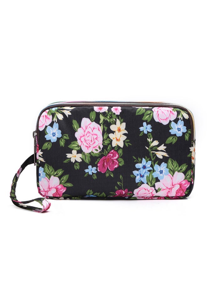 Wallet Coin Purse Bag Female Korean Printed Wallet Mobile Phone Bag Ladies Wallet Running Cloth Bag-Color:Small Black Background Flower - Image 1