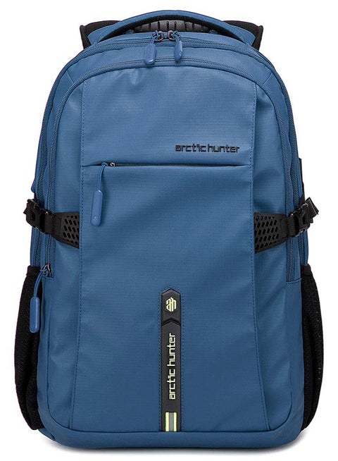 حقيبة ظهر للكمبيوتر المحمول للسفر، حقيبة ظهر كبيرة مضادة للماء مع شحن USB ومنفذ سماعة الرأس للرجال، أزرق