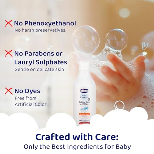 Chicco Baby Moments Bubble Bath, 300ml with Peach extracts | No Tears Formula | Hydrated Skin | Dermatologically Tested | Parabens & Phenoxyethanol Free - Image 3