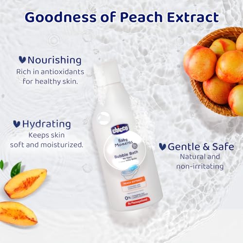 Chicco Baby Moments Bubble Bath, 300ml with Peach extracts | No Tears Formula | Hydrated Skin | Dermatologically Tested | Parabens & Phenoxyethanol Free - Image 2