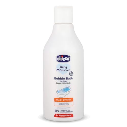 Chicco Baby Moments Bubble Bath, 300ml with Peach extracts | No Tears Formula | Hydrated Skin | Dermatologically Tested | Parabens & Phenoxyethanol Free - Image 1