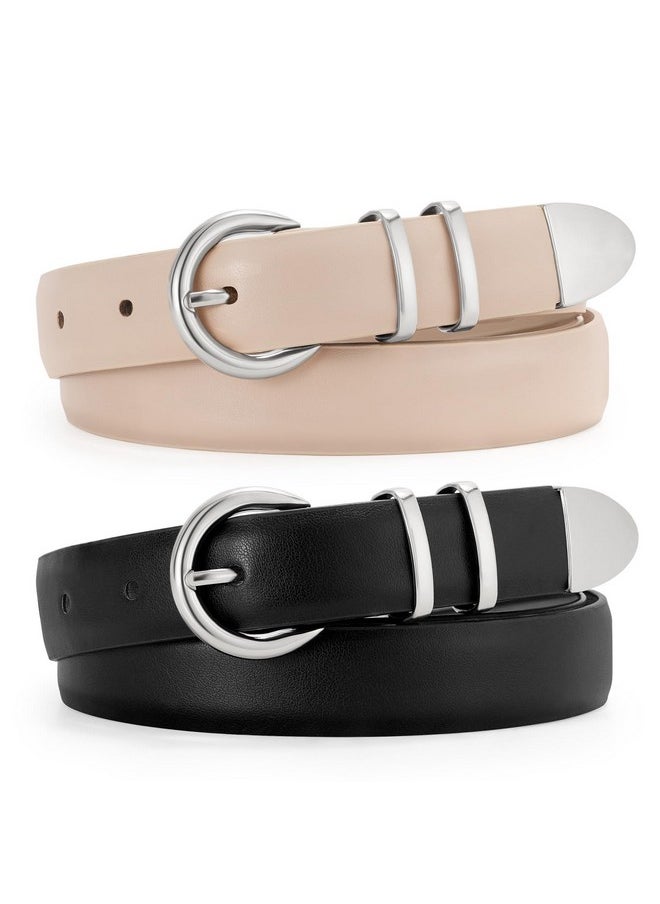 2 Pack Women'S Leather Belts With Silver Buckle Fashion Leather Waist Belt Elegant Ladies Belts For Jeans Dress,Black+Light Beige - pzsku/ZAFF9D38B3243CD35FE33Z/45/_/1735566679/865a1897-a782-46d2-966e-79c297deb86c