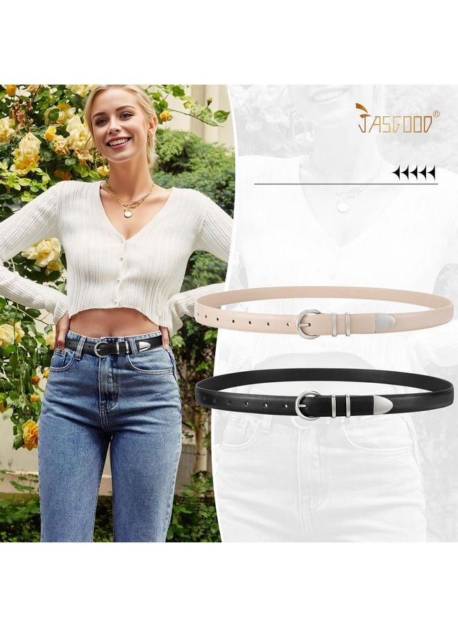 2 Pack Women'S Leather Belts With Silver Buckle Fashion Leather Waist Belt Elegant Ladies Belts For Jeans Dress,Black+Light Beige - pzsku/ZAFF9D38B3243CD35FE33Z/45/_/1735566680/e9e4211d-2a20-4f55-a004-d225d9194235