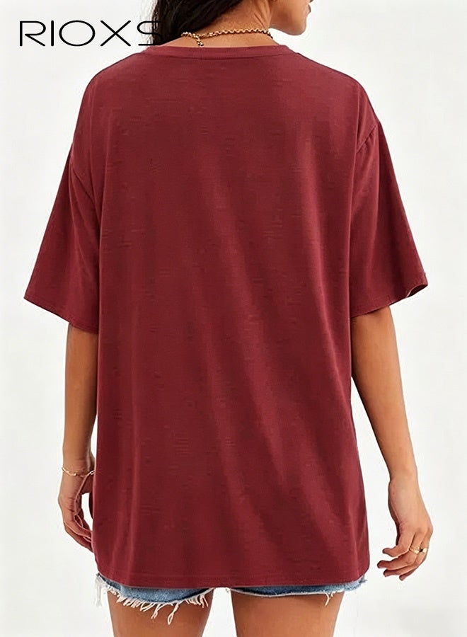 RIOXS Women's Oversized T-shirts, Loose Fit Short Sleeve Tee Shirts, Trendy Soft Crewneck Tops, Basic Tee Solid Color T Shirts for Women, Trendy Casual Blouse, Comfy Breathable Ladies Tees for Daily Wear, Office, Running, Sport, Gym, Skating, Womens Clothing Gift for Your Family and Friends - Image 3