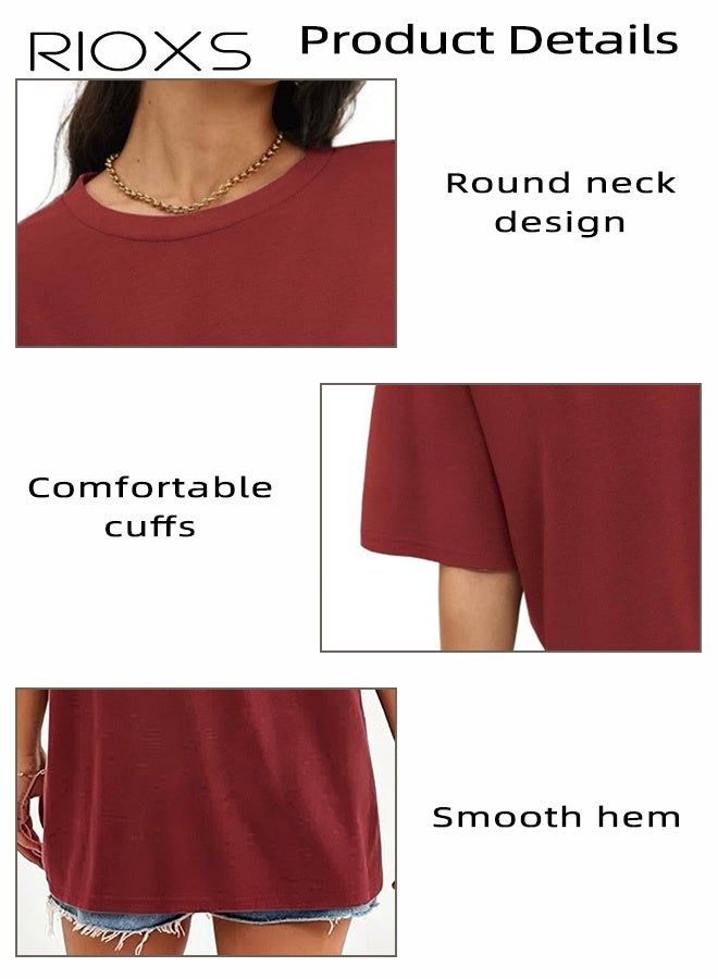 RIOXS Women's Oversized T-shirts, Loose Fit Short Sleeve Tee Shirts, Trendy Soft Crewneck Tops, Basic Tee Solid Color T Shirts for Women, Trendy Casual Blouse, Comfy Breathable Ladies Tees for Daily Wear, Office, Running, Sport, Gym, Skating, Womens Clothing Gift for Your Family and Friends - Image 4