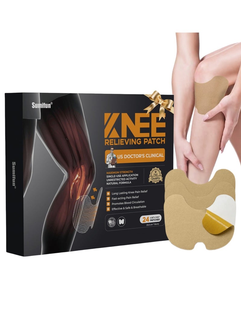 Sumifun Knee Pain Relief Patch, 24 Pieces Pain Relief Patch, Fast Acting Pain Relief Patch, Relieves Knee Pain, Muscle Spasms and Joint Pain, Anti-Sweat Technology, Relieves Shoulder Muscle Soreness - Image 1